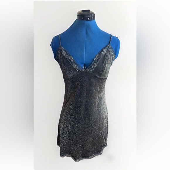 Victoria's Secret Other - Vintage Victorias Secret Sparkly Glitter Black Gold Bratz Mini Slip Dress size M